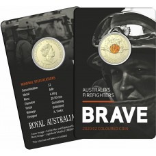 AUSTRALIA 2020 . TWO 2 DOLLAR . FIREFIGHTERS . COLOURED COIN ON CARD . NO C MINT MARK